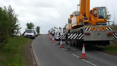 Lanarkshire Vodafone Huawei yellow roadside crane